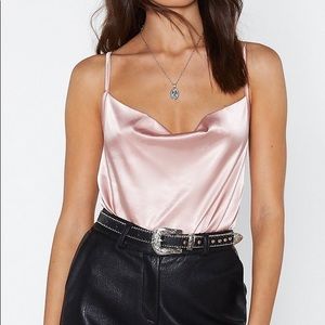 Nastygal cowl neckline satin bodysuit